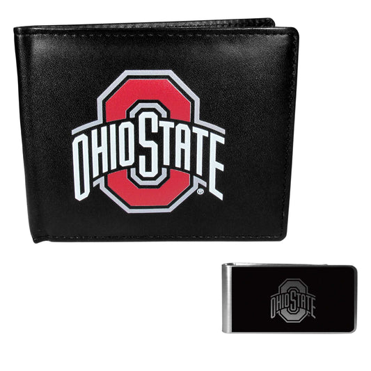 Ohio St. Buckeyes Leather Bi-fold Wallet & Black Money Clip - Ohio State Buckeyes - Flyclothing LLC