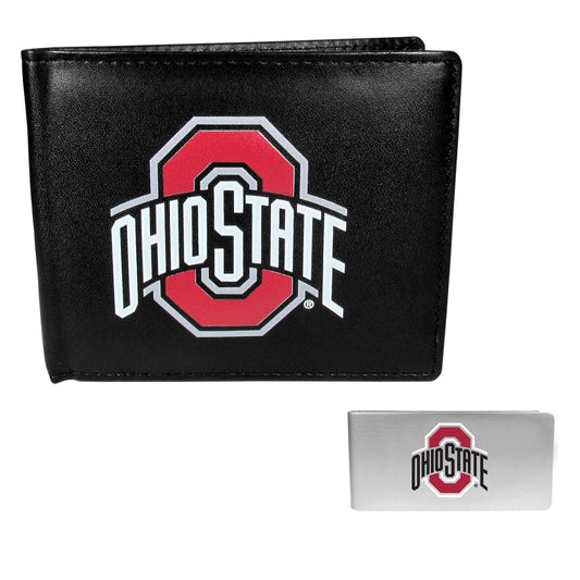 Ohio St. Buckeyes Leather Bi-fold Wallet & Money Clip - Ohio State Buckeyes - Flyclothing LLC