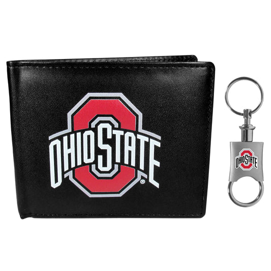 Ohio St. Buckeyes Leather Bi-fold Wallet & Valet Key Chain - Ohio State Buckeyes - Flyclothing LLC