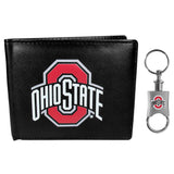 Ohio St. Buckeyes Leather Bi-fold Wallet & Valet Key Chain