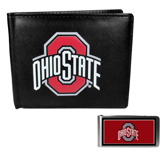 Ohio St. Buckeyes Leather Bi-fold Wallet & Color Money Clip - Ohio State Buckeyes - Flyclothing LLC