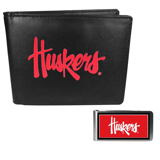 Nebraska Cornhuskers Leather Bi-fold Wallet & Color Money Clip - Nebraska Cornhuskers - Flyclothing LLC