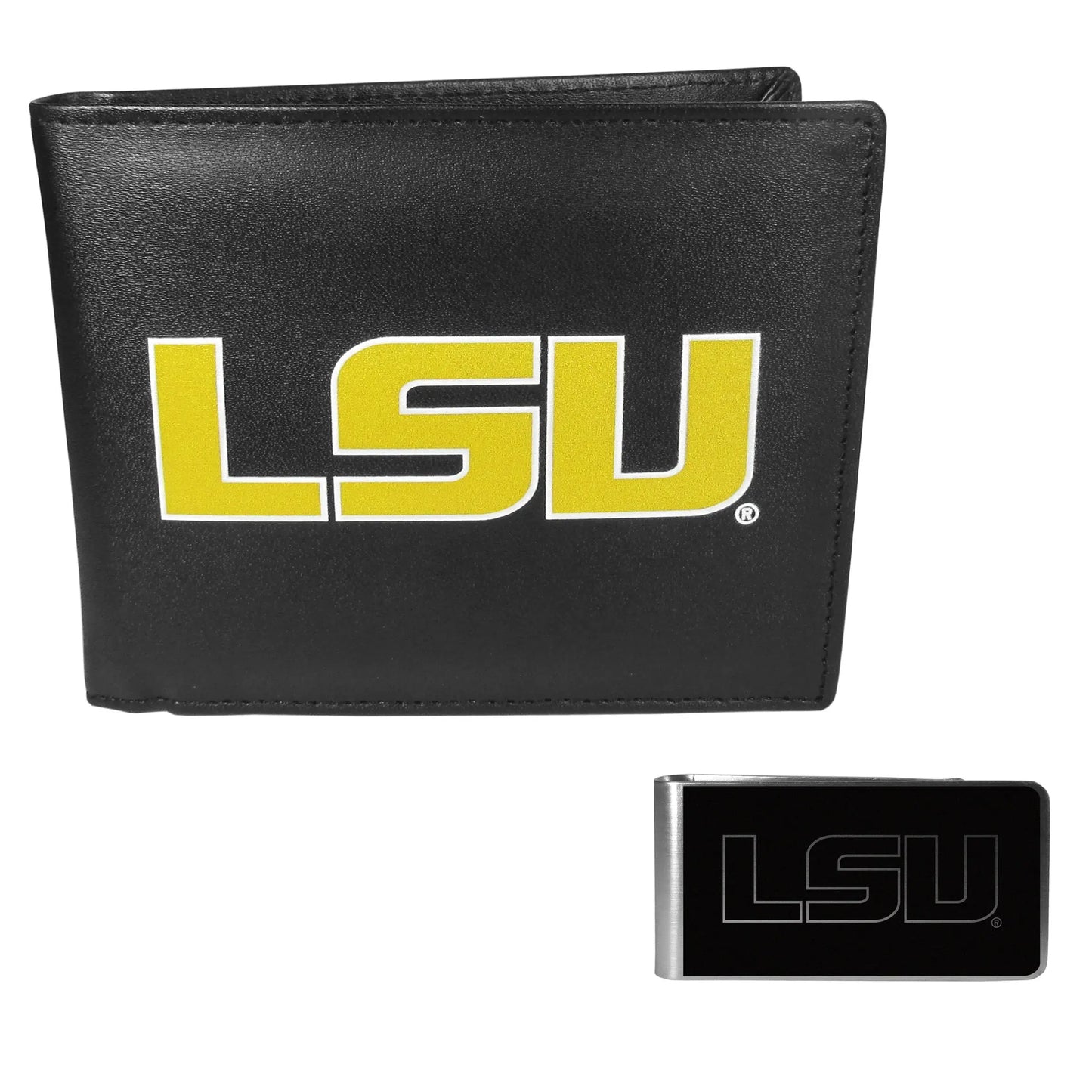 LSU Tigers Leather Bi-fold Wallet & Black Money Clip - LSU Tigers - Flyclothing LLC