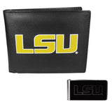 LSU Tigers Leather Bi-fold Wallet & Black Money Clip
