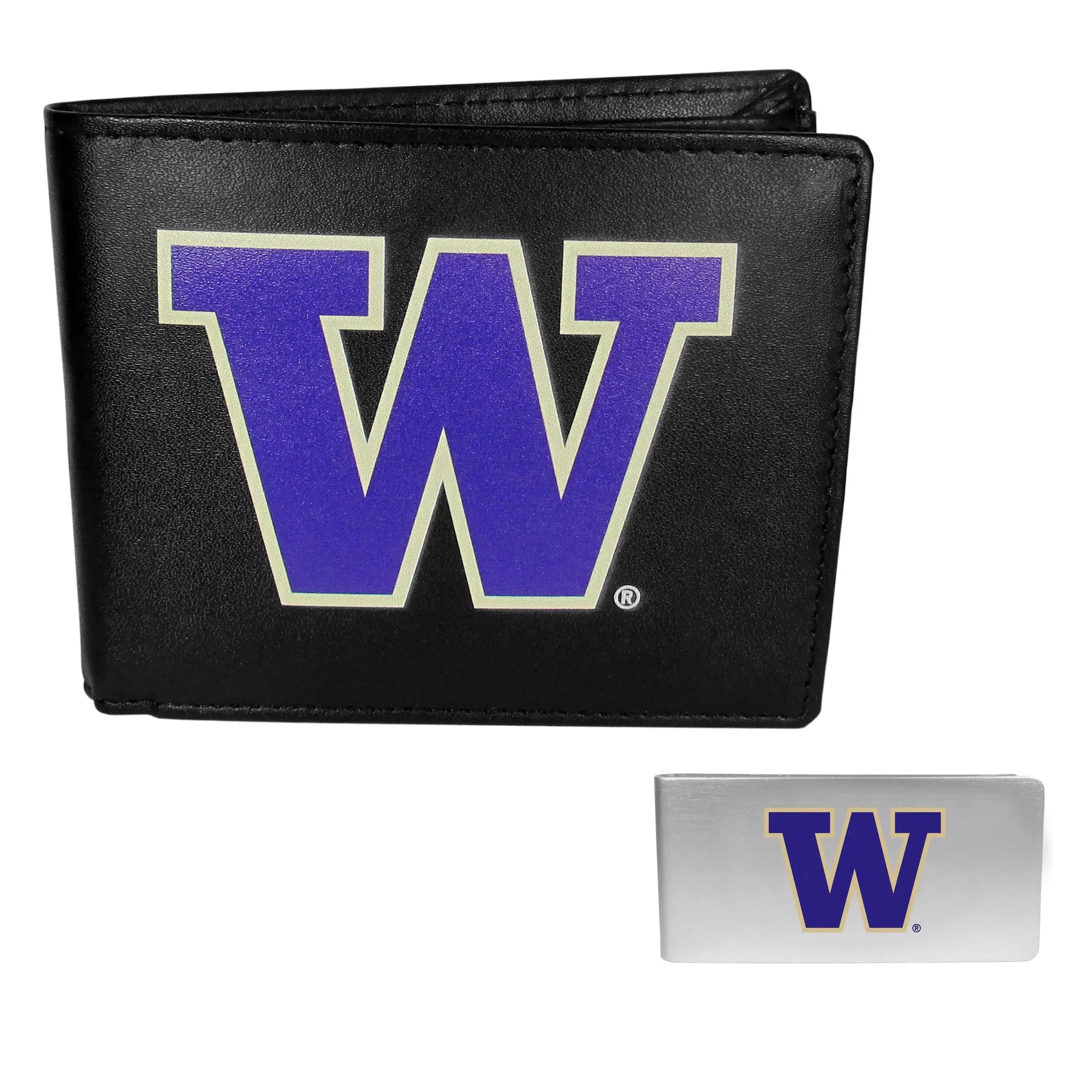 Washington Huskies Leather Bi-fold Wallet & Money Clip - Washington Huskies - Flyclothing LLC