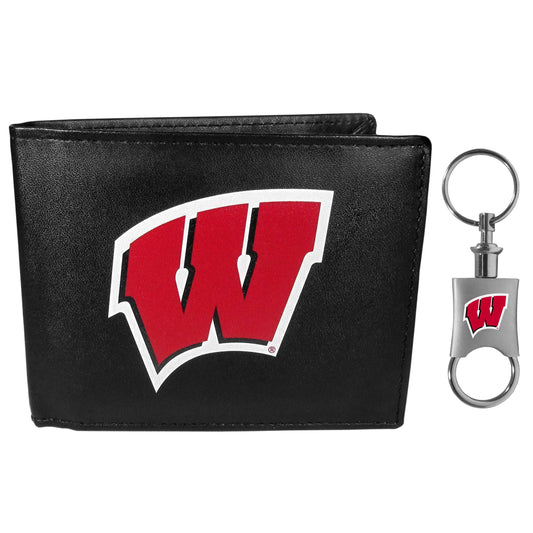 Wisconsin Badgers Leather Bi-fold Wallet & Valet Key Chain - Wisconsin Badgers - Flyclothing LLC