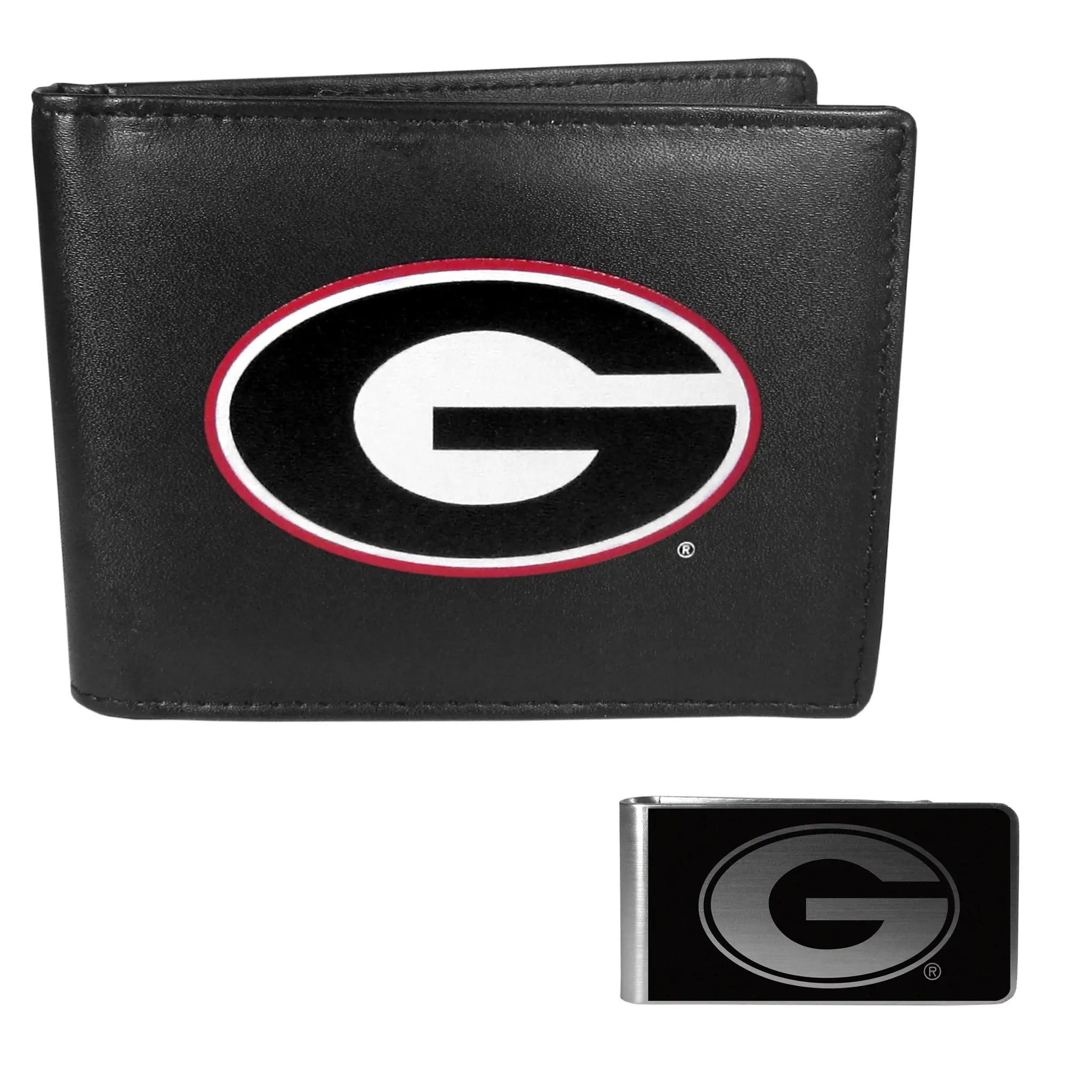Georgia Bulldogs Leather Bi-fold Wallet & Black Money Clip - Georgia Bulldogs - Flyclothing LLC