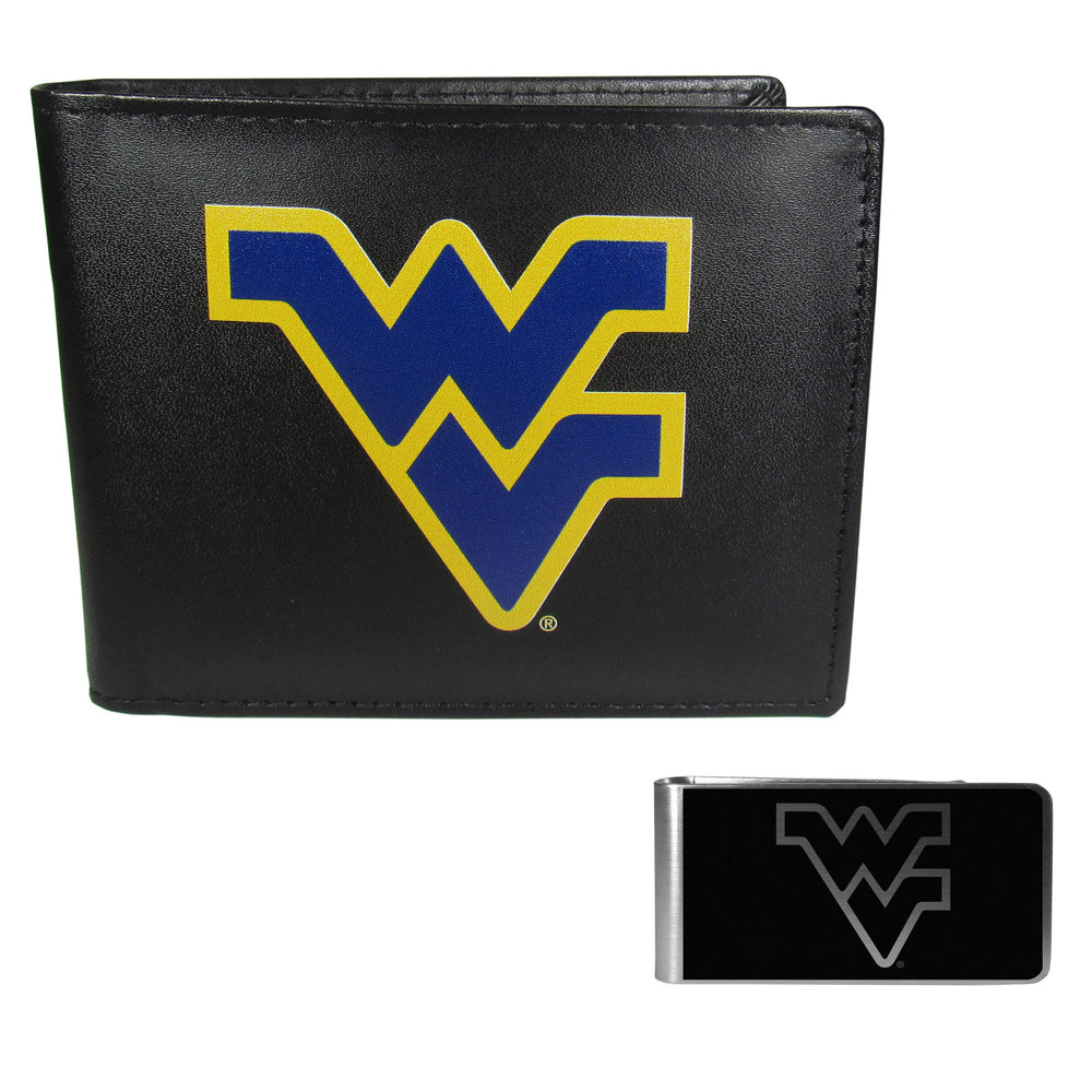 W. Virginia Mountaineers Leather Bi-fold Wallet & Black Money Clip