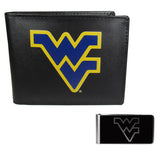 W. Virginia Mountaineers Leather Bi-fold Wallet & Black Money Clip
