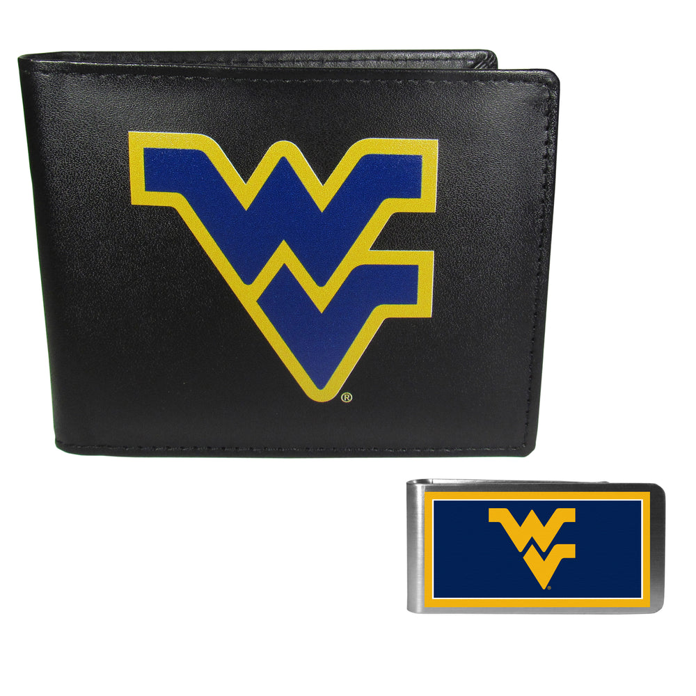 W. Virginia Mountaineers Leather Bi-fold Wallet & Color Money Clip