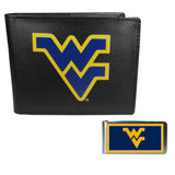 W. Virginia Mountaineers Leather Bi-fold Wallet & Color Money Clip
