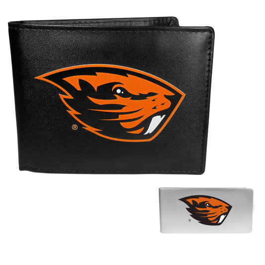 Oregon St. Beavers Leather Bi-fold Wallet & Money Clip - Oregon St. Beavers - Flyclothing LLC