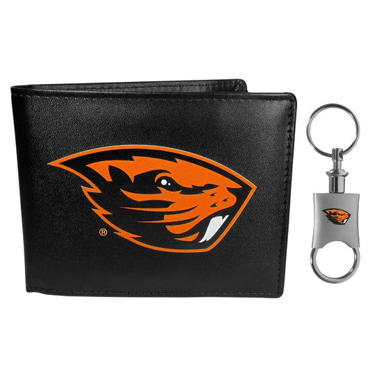 Oregon St. Beavers Leather Bi-fold Wallet & Valet Key Chain - Oregon St. Beavers - Flyclothing LLC