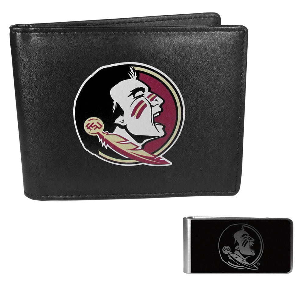 Florida St. Seminoles Leather Bi-fold Wallet & Black Money Clip