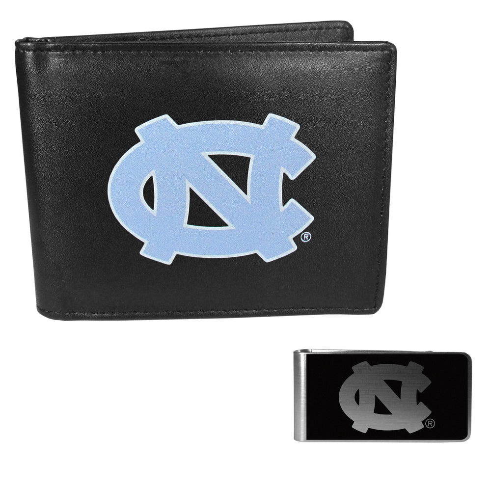 N. Carolina Tar Heels Leather Bi-fold Wallet & Black Money Clip