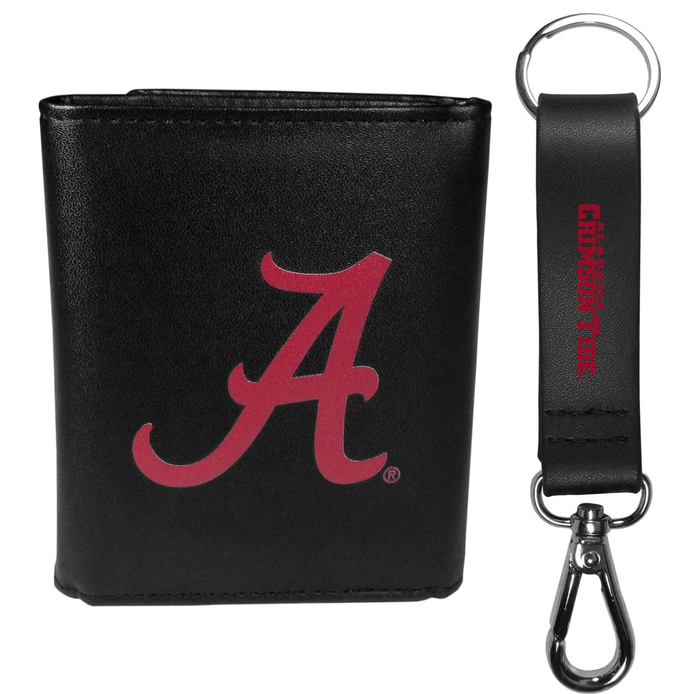 Alabama Crimson Tide Leather Tri-fold Wallet & Strap Key Chain - Alabama Crimson Tide