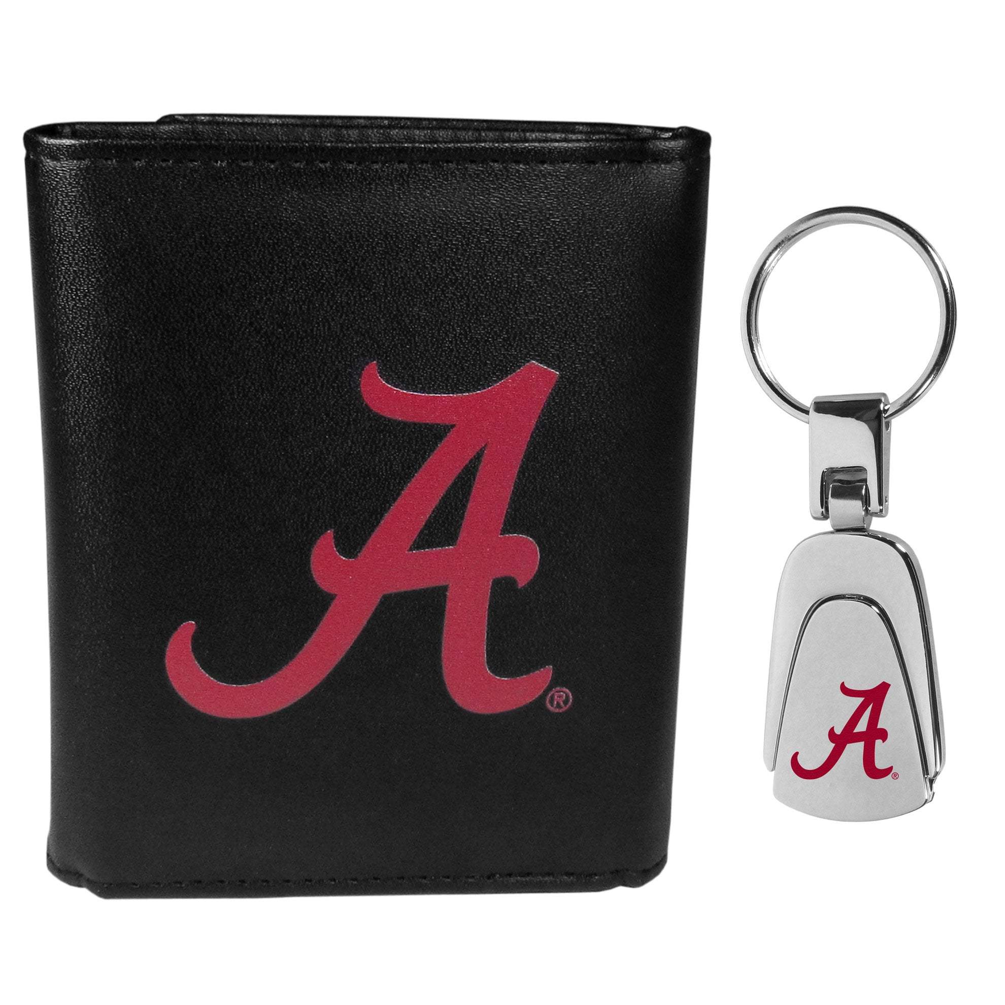 Alabama Crimson Tide Leather Tri-fold Wallet & Steel Key Chain - Alabama Crimson Tide - Flyclothing LLC