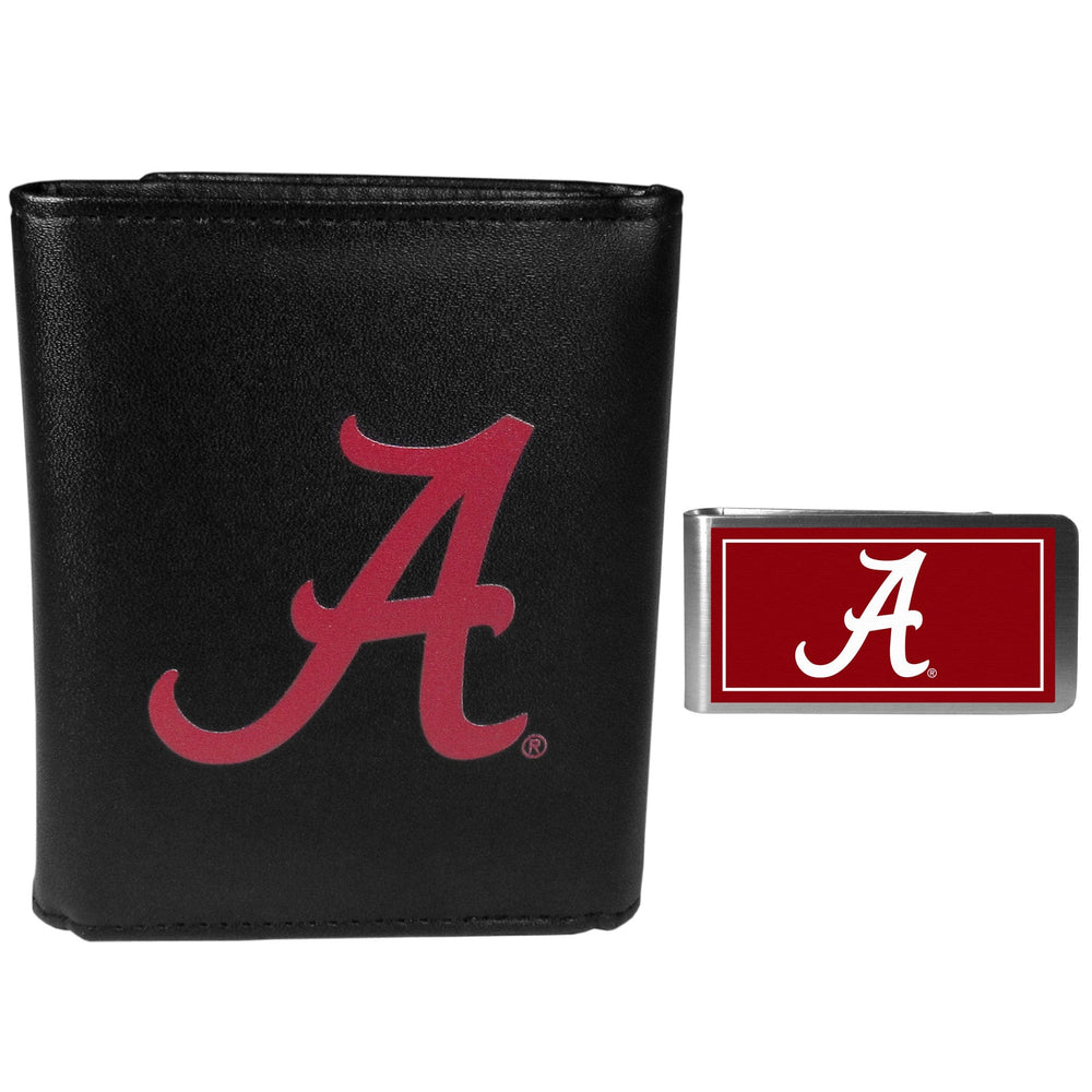 Alabama Crimson Tide Leather Tri-fold Wallet & Color Money Clip - Alabama Crimson Tide