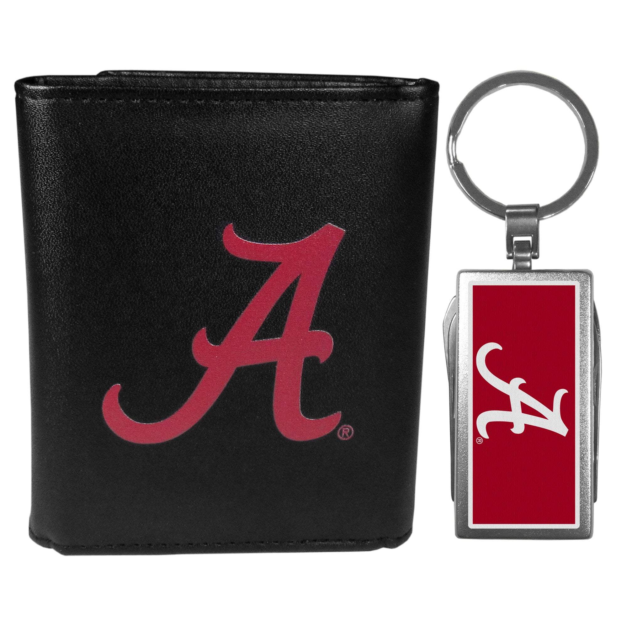 Alabama Crimson Tide Leather Tri-fold Wallet & Multitool Key Chain, Black - Alabama Crimson Tide - Flyclothing LLC