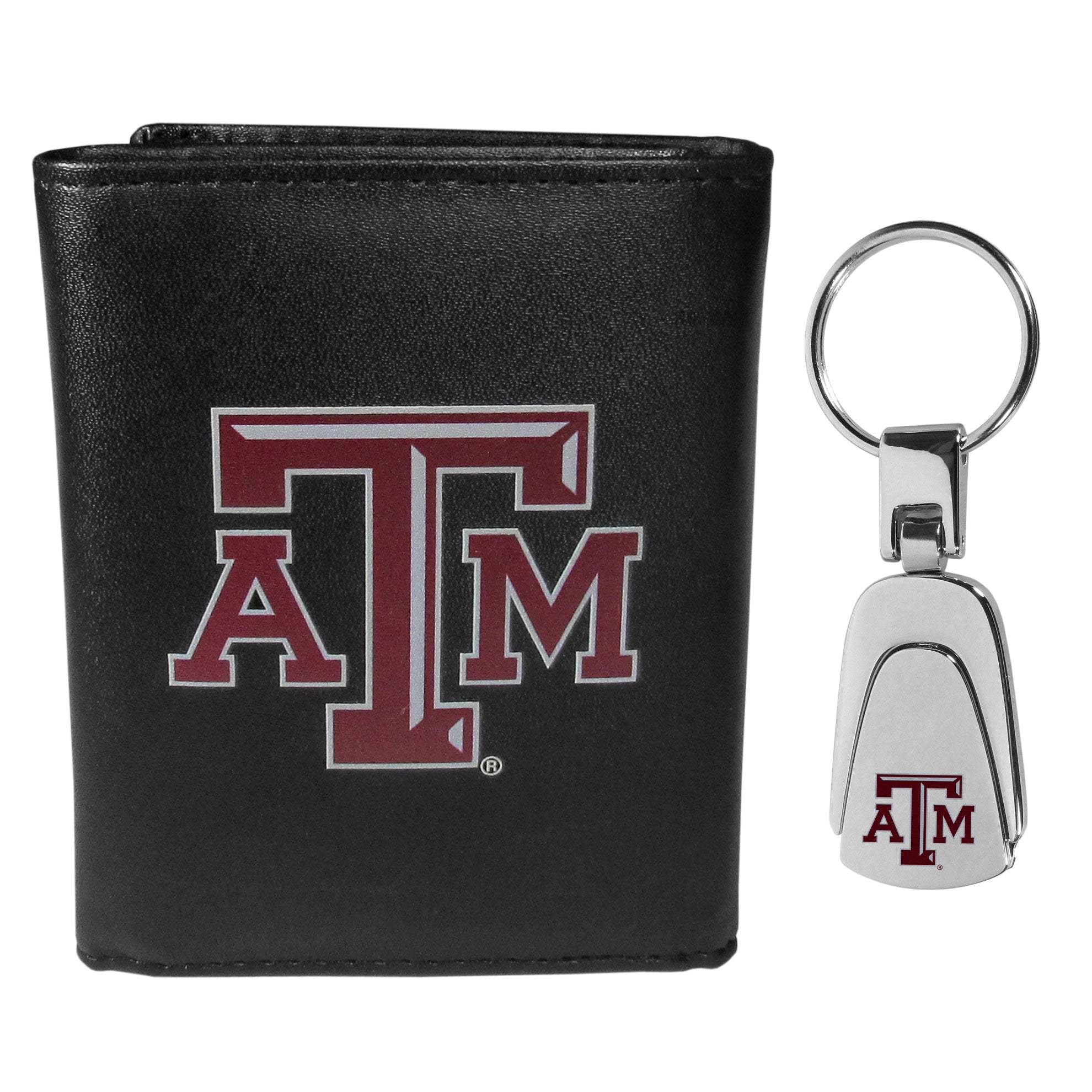 Texas A & M Aggies Leather Tri-fold Wallet & Steel Key Chain - Texas A&M - Flyclothing LLC