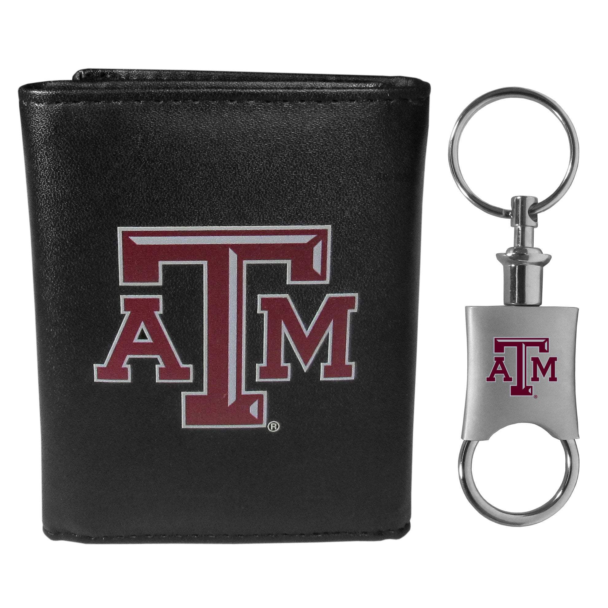 Texas A & M Aggies Leather Tri-fold Wallet & Valet Key Chain - Texas A&M - Flyclothing LLC