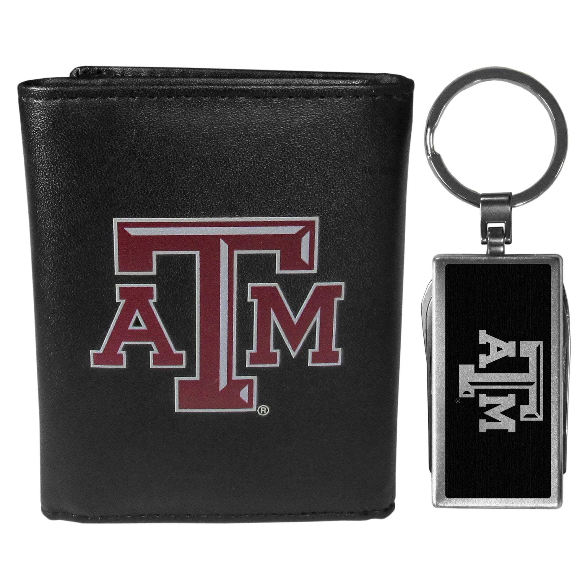 Texas A & M Aggies Leather Tri-fold Wallet & Multitool Key Chain - Texas A&M - Flyclothing LLC