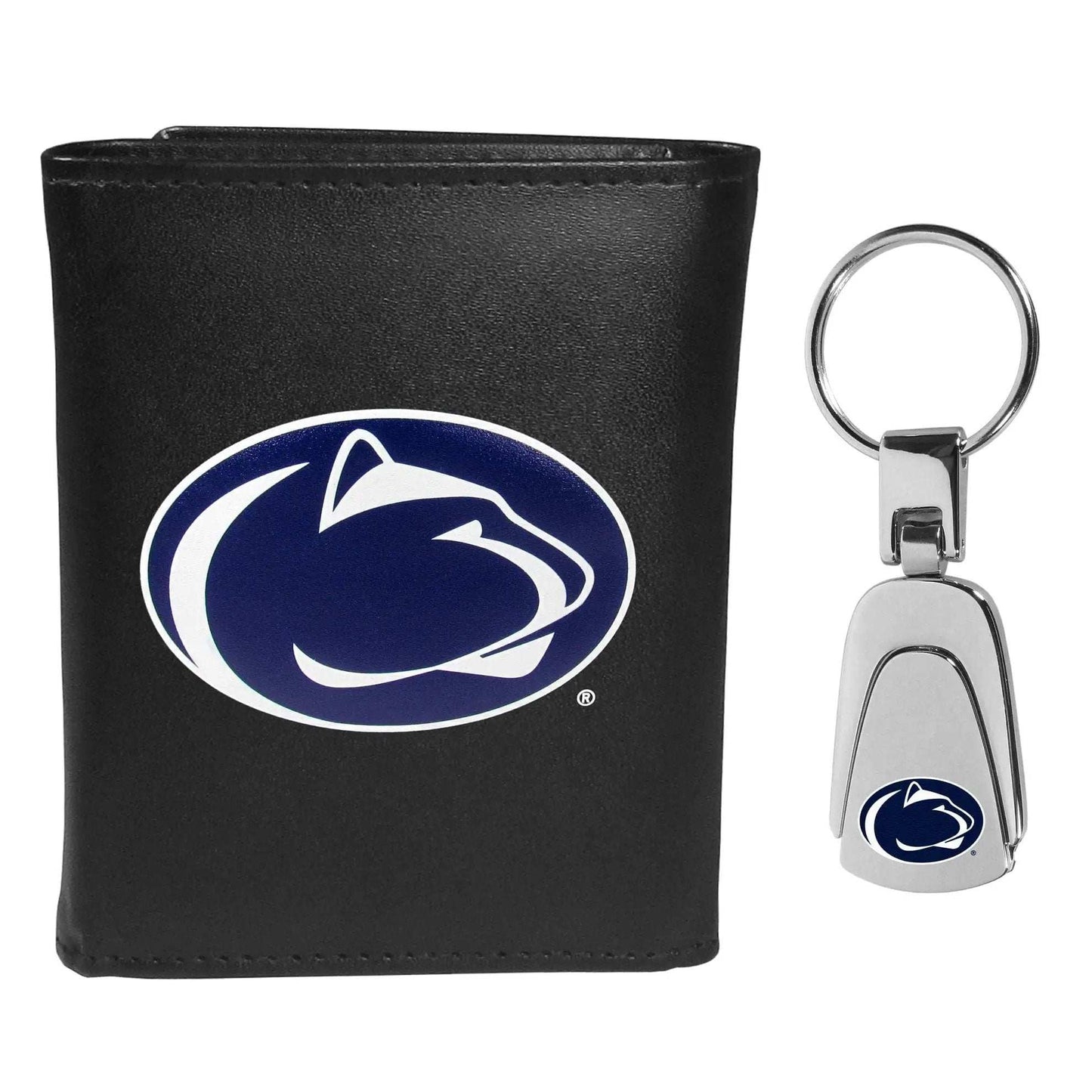Penn St. Nittany Lions Leather Tri-fold Wallet & Steel Key Chain - Penn St. Nittany Lions - Flyclothing LLC