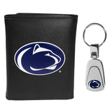 Penn St. Nittany Lions Leather Tri-fold Wallet & Steel Key Chain - Penn St. Nittany Lions