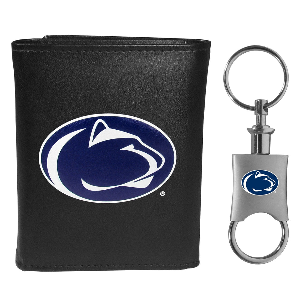 Penn St. Nittany Lions Leather Tri-fold Wallet & Valet Key Chain - Penn St. Nittany Lions