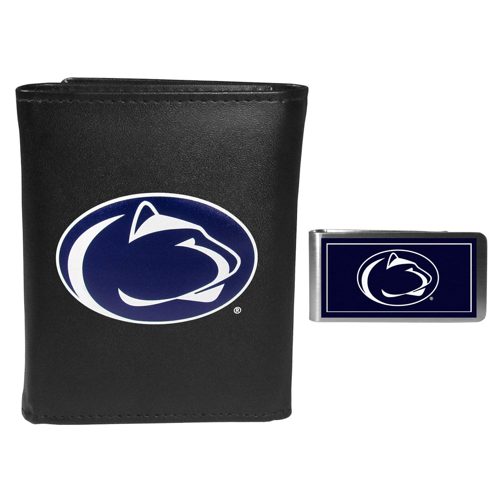 Penn St. Nittany Lions Leather Tri-fold Wallet & Color Money Clip - Penn St. Nittany Lions