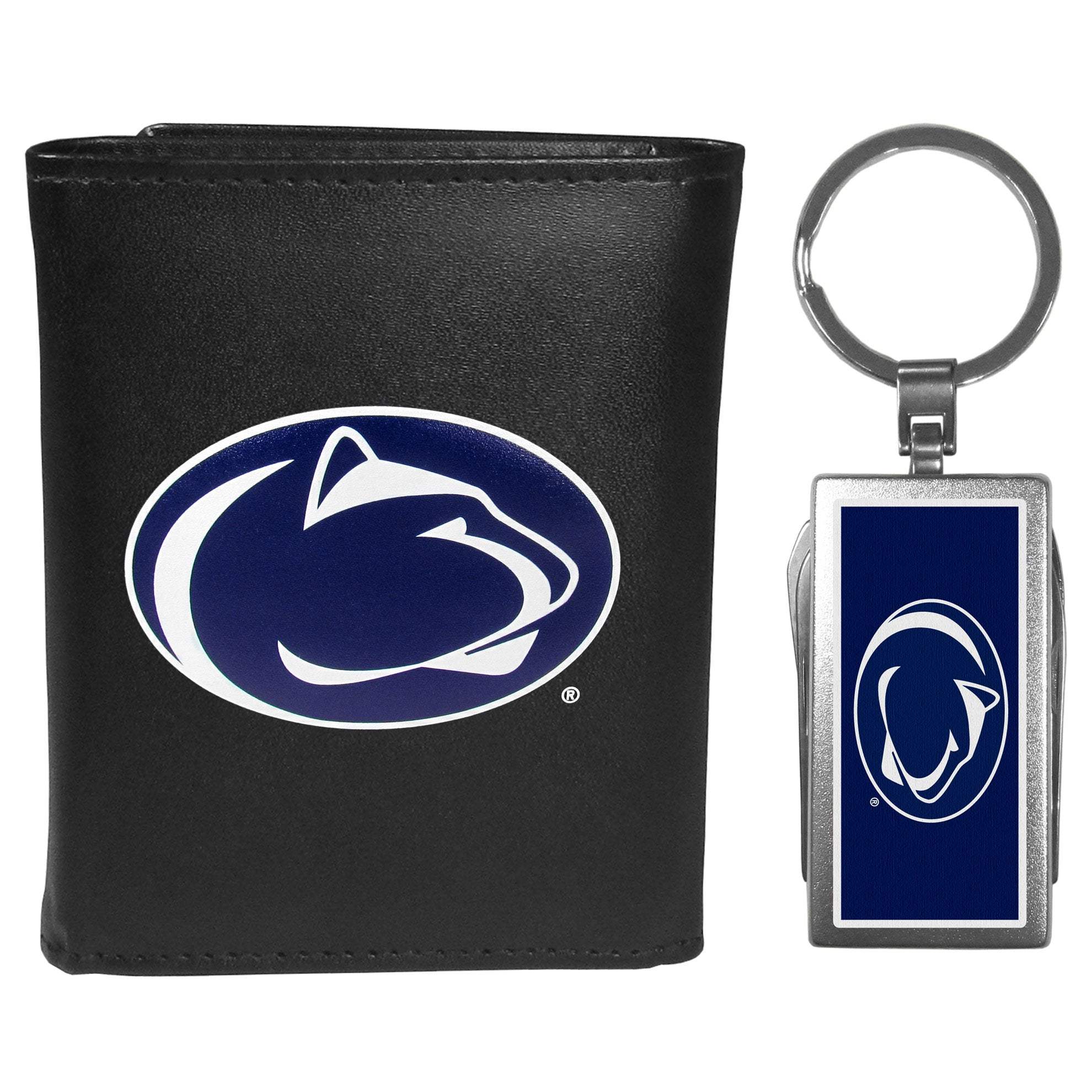 Penn St. Nittany Lions Leather Tri-fold Wallet & Multitool Key Chain, Black - Penn St. Nittany Lions - Flyclothing LLC