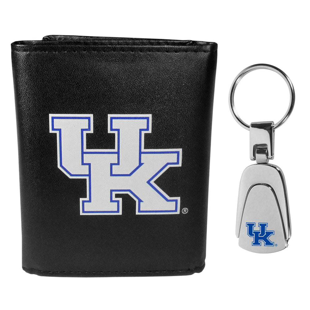 Kentucky Wildcats Leather Tri-fold Wallet & Steel Key Chain - Kentucky Wildcats