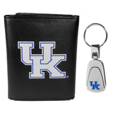 Kentucky Wildcats Leather Tri-fold Wallet & Steel Key Chain - Kentucky Wildcats