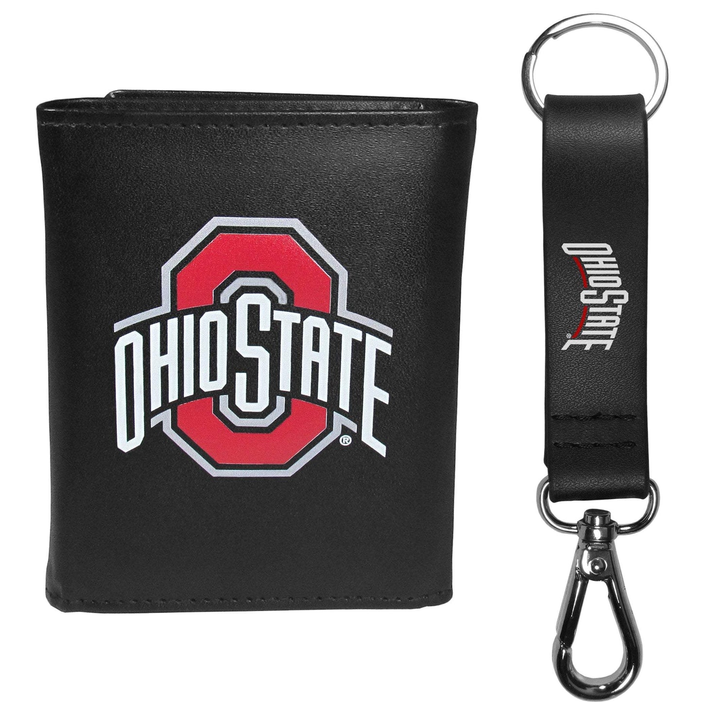 Ohio St. Buckeyes Leather Tri-fold Wallet & Strap Key Chain - Ohio State Buckeyes - Flyclothing LLC