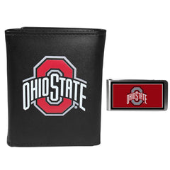 Ohio St. Buckeyes Leather Tri-fold Wallet & Color Money Clip - Ohio St. Buckeyes