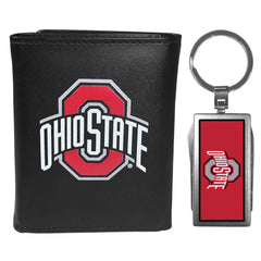 Ohio St. Buckeyes Leather Tri-fold Wallet & Multitool Key Chain, Black - Ohio St. Buckeyes