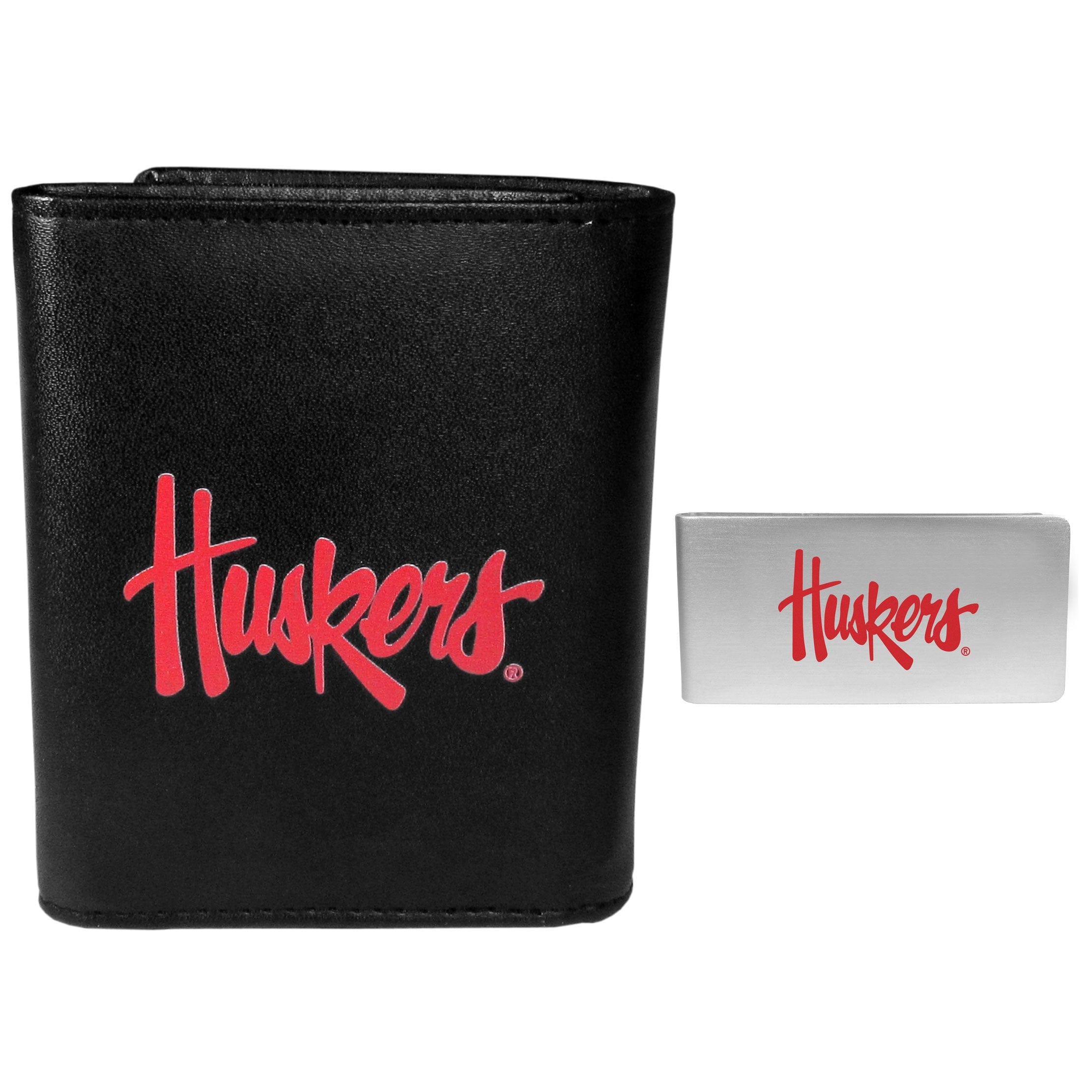 Nebraska Cornhuskers Leather Tri-fold Wallet & Money Clip - Nebraska Cornhuskers