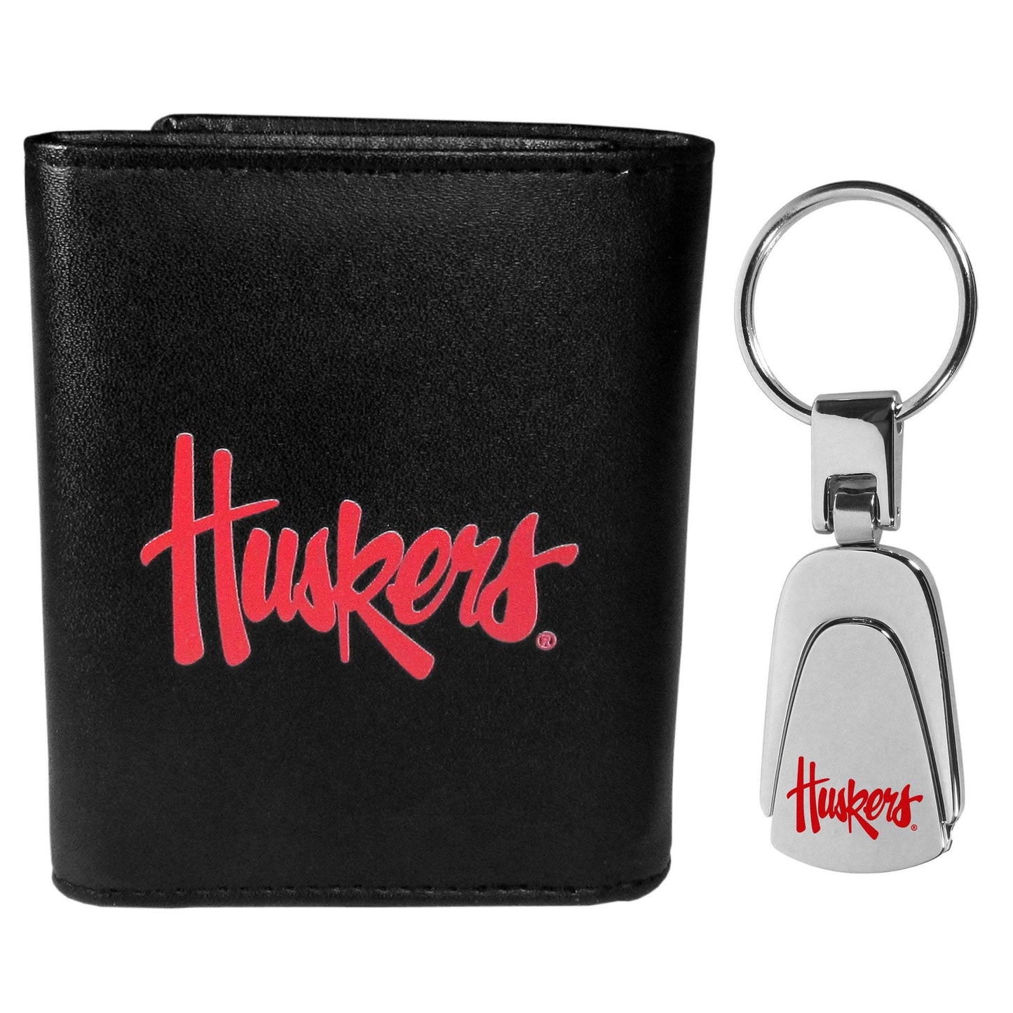 Nebraska Cornhuskers Leather Tri-fold Wallet & Steel Key Chain - Nebraska Cornhuskers - Flyclothing LLC