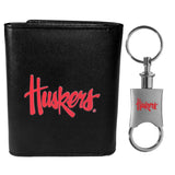 Nebraska Cornhuskers Leather Tri-fold Wallet & Valet Key Chain - Nebraska Cornhuskers