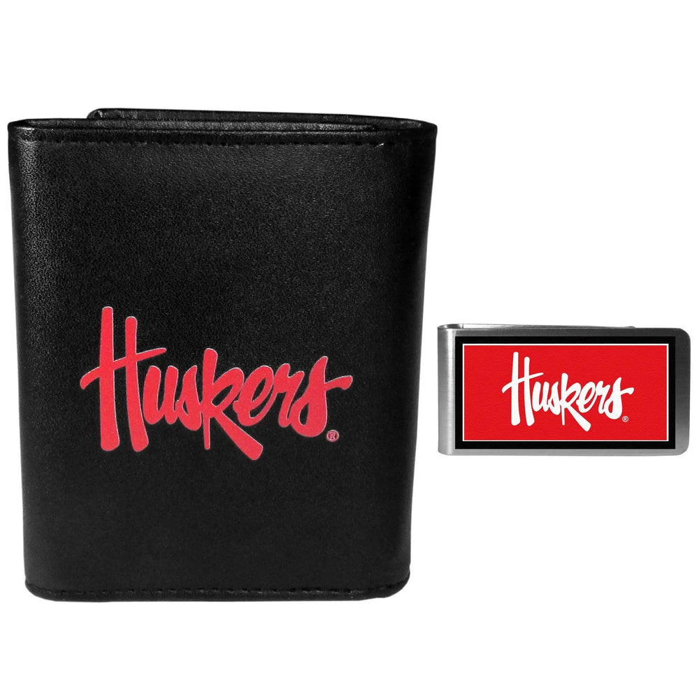 Nebraska Cornhuskers Leather Tri-fold Wallet & Color Money Clip - Nebraska Cornhuskers