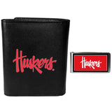 Nebraska Cornhuskers Leather Tri-fold Wallet & Color Money Clip - Nebraska Cornhuskers