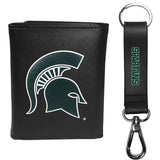 Michigan St. Spartans Leather Tri-fold Wallet & Strap Key Chain - Michigan St. Spartans