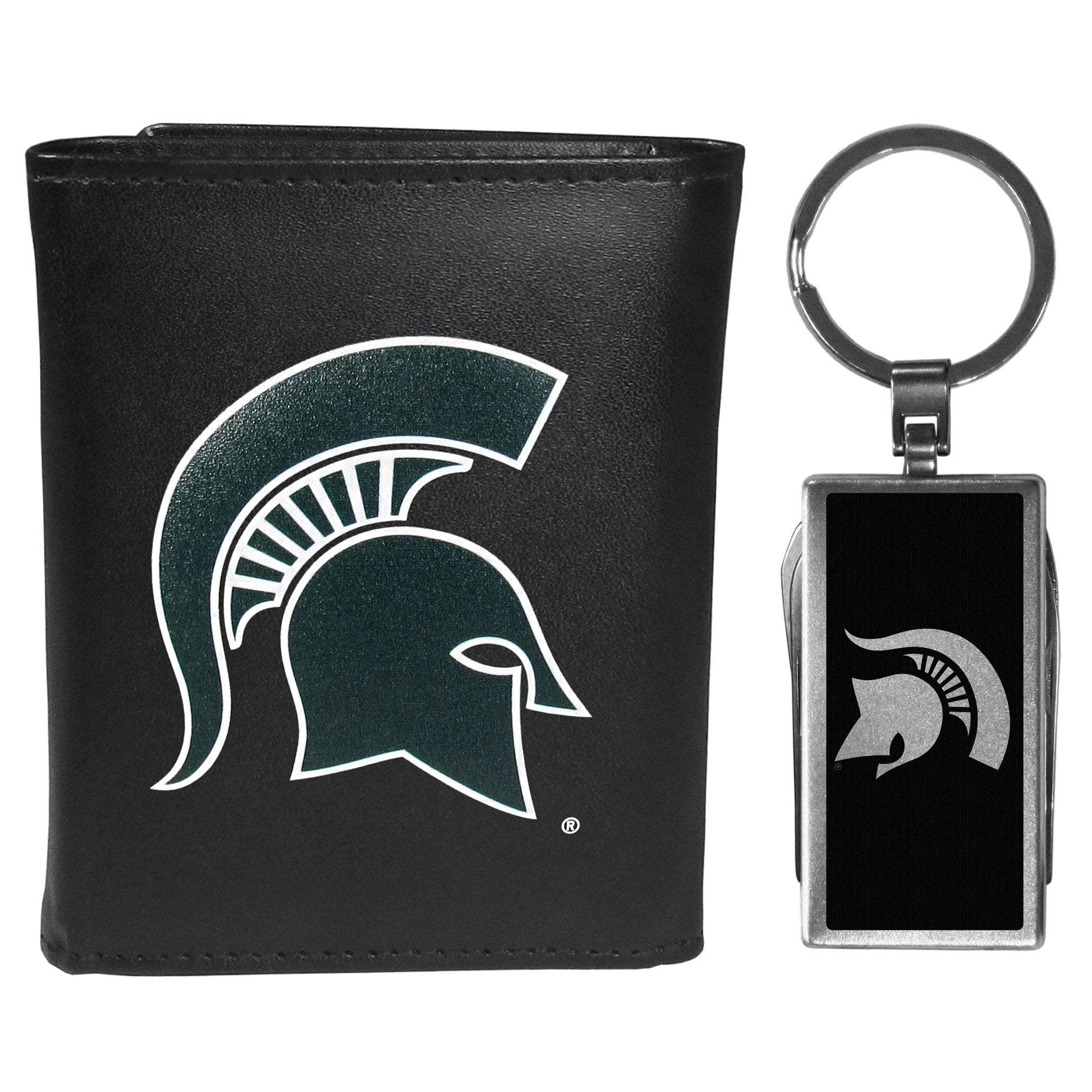 Michigan St. Spartans Leather Tri-fold Wallet & Multitool Key Chain - Michigan St. Spartans - Flyclothing LLC