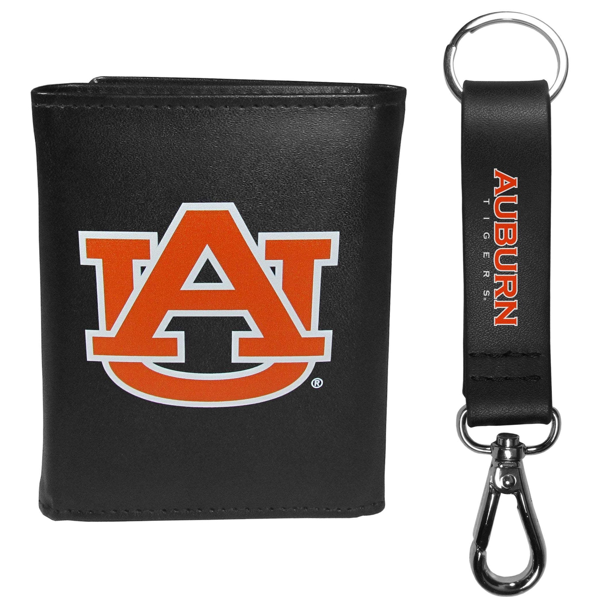 Auburn Tigers Leather Tri-fold Wallet & Strap Key Chain - Auburn Tigers - Flyclothing LLC