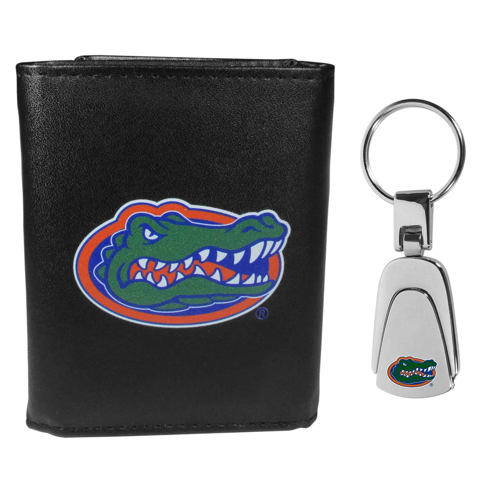 Florida Gators Leather Tri-fold Wallet & Steel Key Chain - Florida Gators