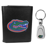 Florida Gators Leather Tri-fold Wallet & Steel Key Chain - Florida Gators