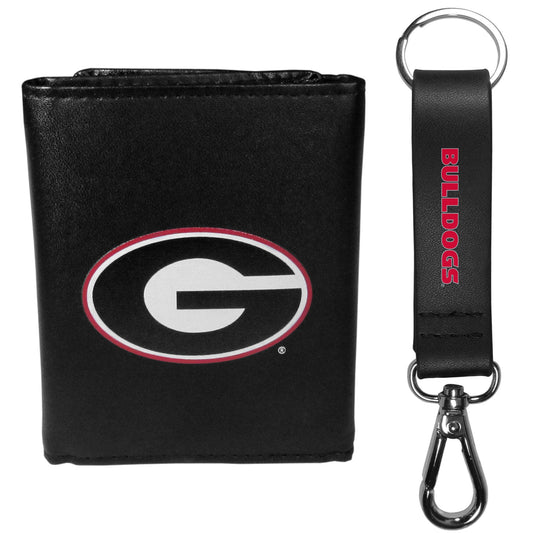 Georgia Bulldogs Leather Tri-fold Wallet & Strap Key Chain - Georgia Bulldogs