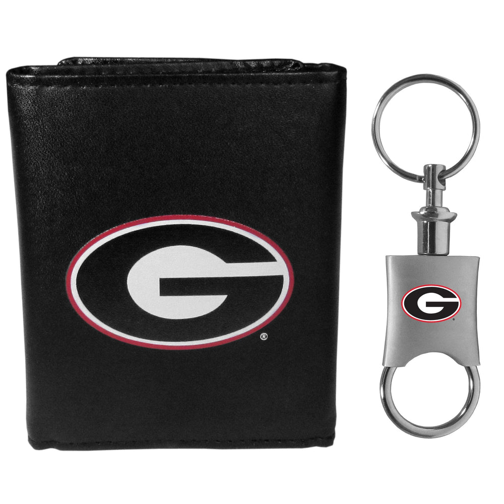 Georgia Bulldogs Leather Tri-fold Wallet & Valet Key Chain - Georgia Bulldogs