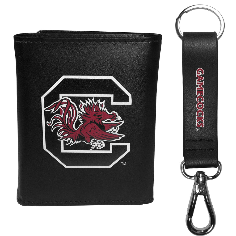 S. Carolina Gamecocks Leather Tri-fold Wallet & Strap Key Chain - S. Carolina Gamecocks