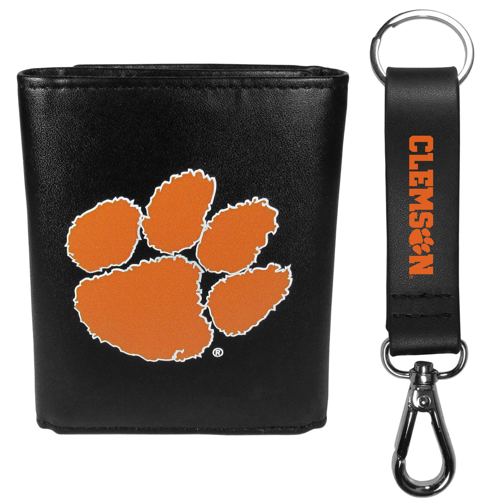 Clemson Tigers Leather Tri-fold Wallet & Strap Key Chain - Clemson Tigers